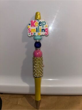 Hand Crafted Keep Smiling Yellow Multicolor Decorative Pen